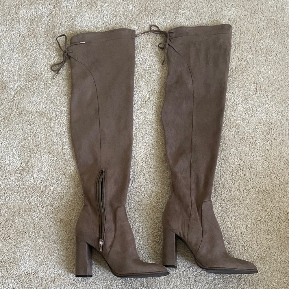 Marc Fisher Taupe Over-The-Knee Block Heel Boots